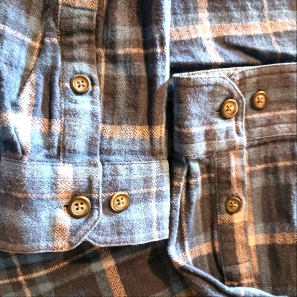 Men's Thick Flannel Cotton Blue Gray Shirt Pockets Buttons Medium - Picture 7 of 14